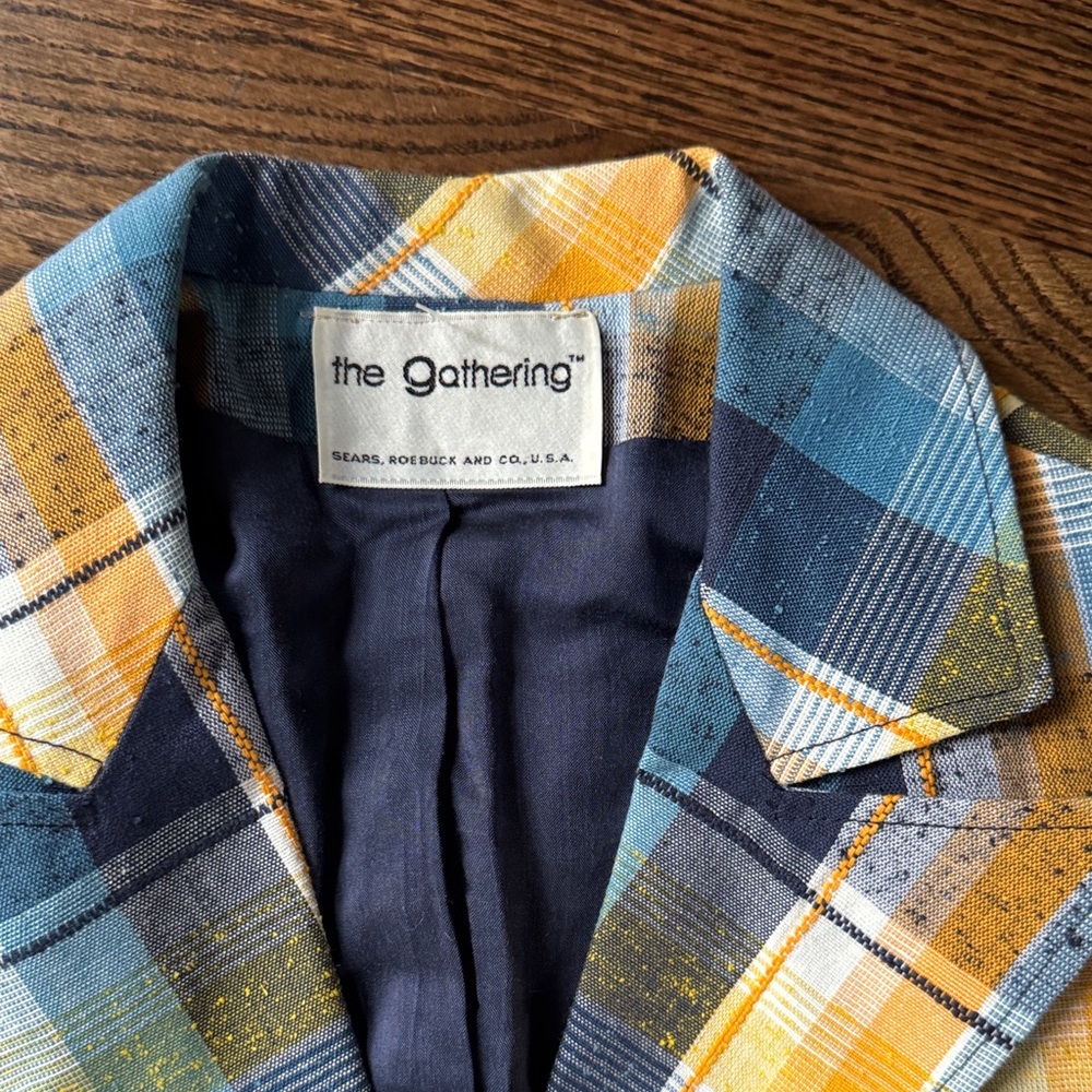 Vintage 70s Sears women’s Yellow and White Blue plaid pant suit - Picture 3 of 13